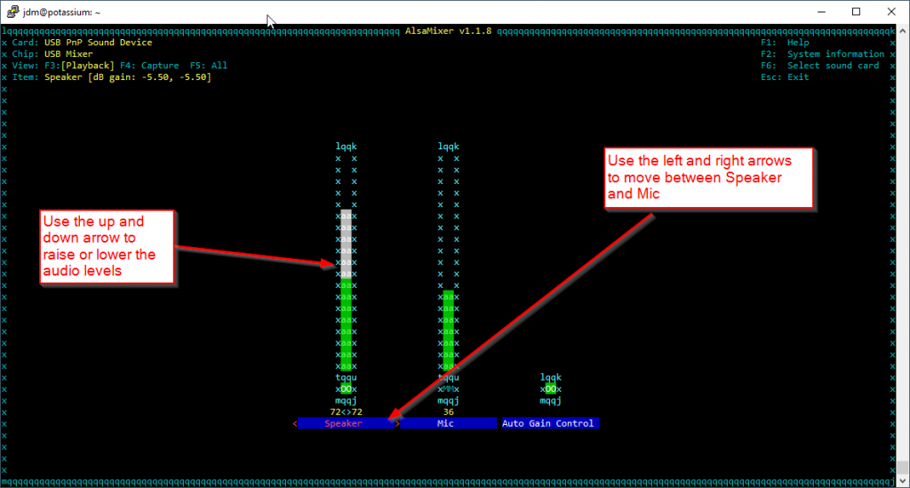 screenshot of an alsa mixer control